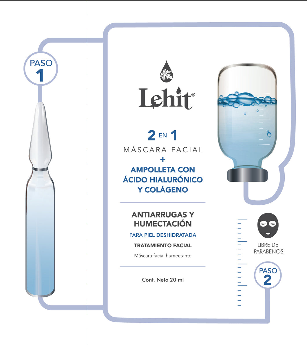 Máscara Facial 2 en 1 + Ampolleta - 2 pasos  - Mascara Facial Colágeno y Ácido Hialurínico